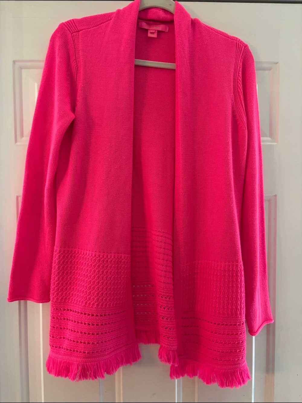 Lilly Pulitzer Vibrant Pink Open-Front Fringe Cardigan small
